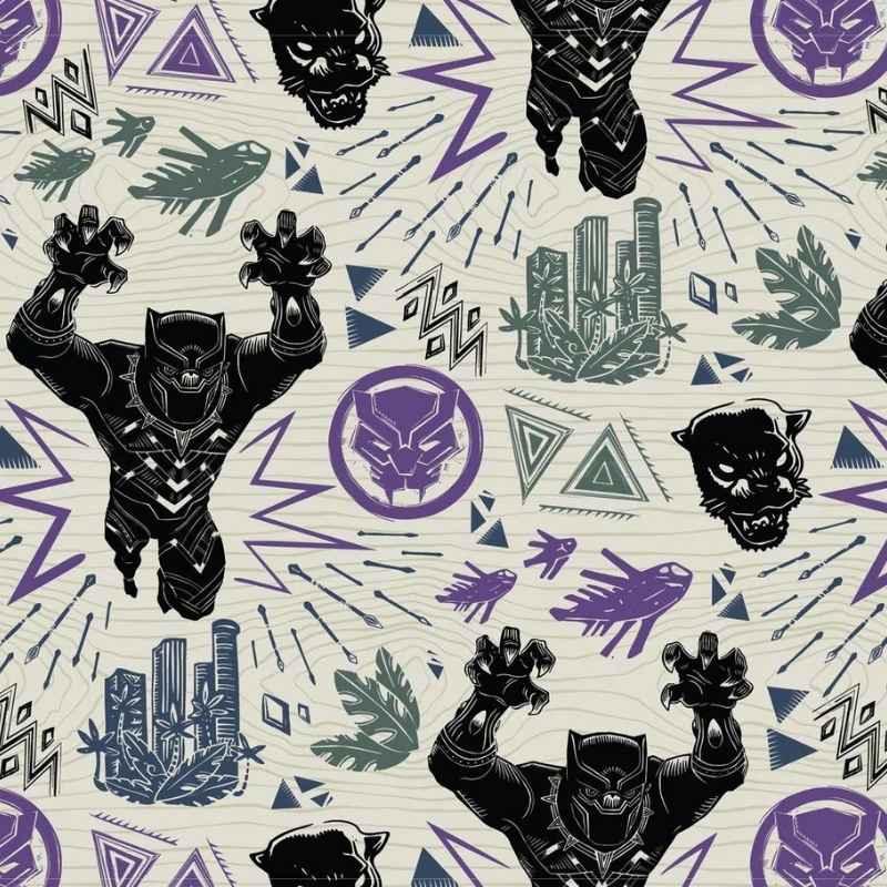 Marvel Black Panther Fabric Linocut Attack