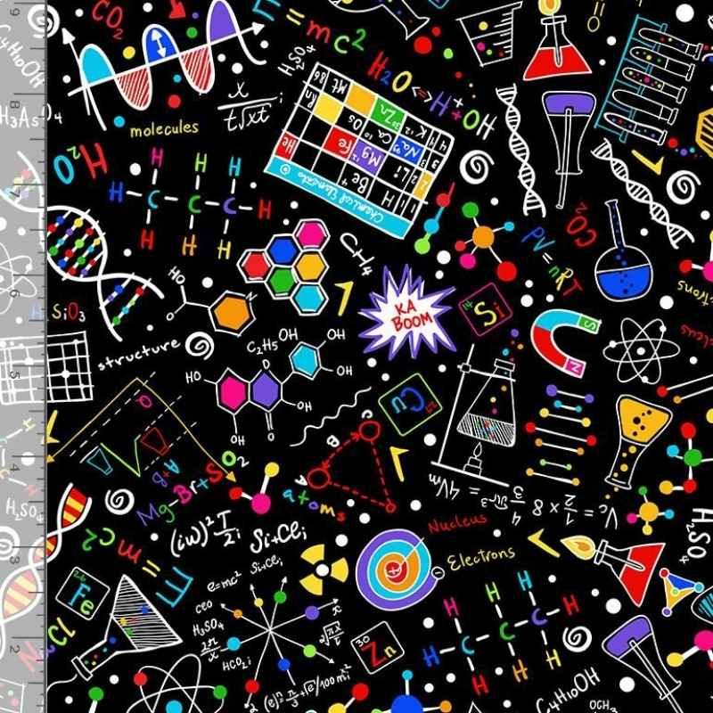 Math and Science Bright Science Doodle Fabric C8249-BLK