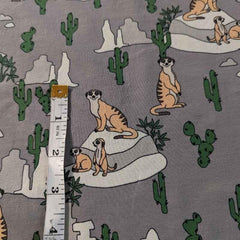 Meerkat & Cactus on Grey Jersey Knit