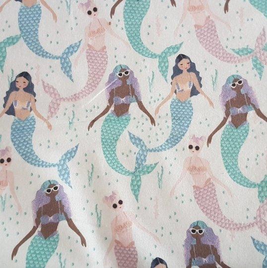 Mermaid Flannel Fabric on White