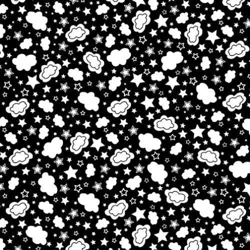 Miniature Clouds and Stars on Black GLOW in the DARK fabric