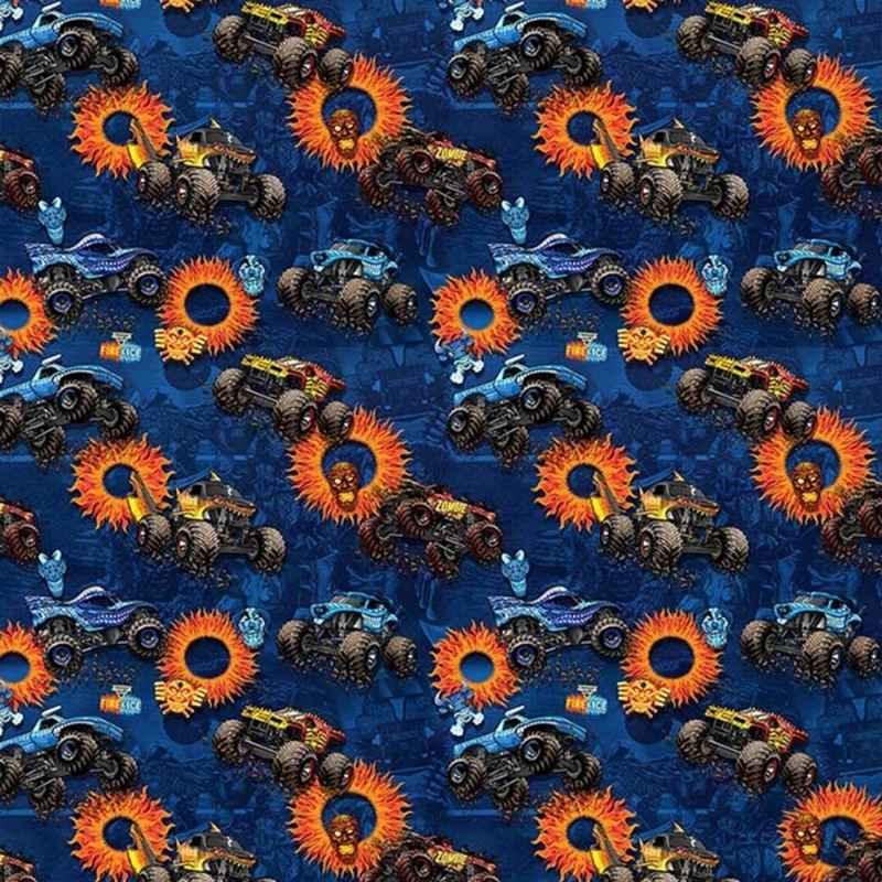 Monster Truck fabric, Monster Jam FIRE AND ICE, Navy