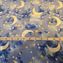 Moon, Stars, Constellation FLANNEL on light blue flannel fabric
