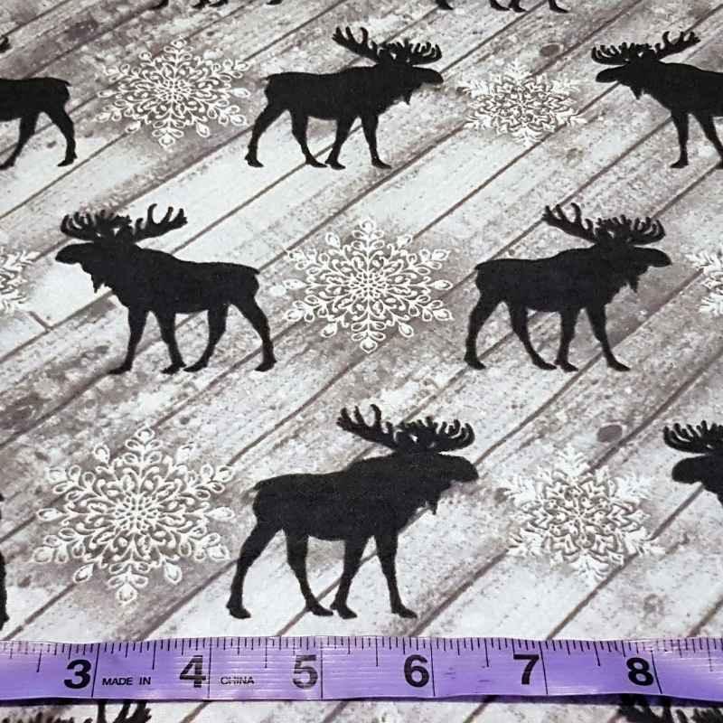 Moose on the Loose Flannel, Moose FLANNEL print on Ecru