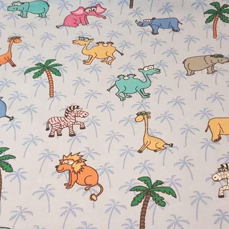 Multi Jungle Animal Flannel Fabric on Light Blue FLANNEL