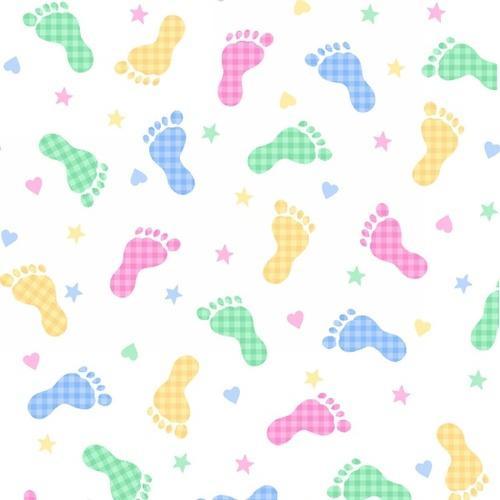 Multi-pastel colored baby footprints FLANNEL on White