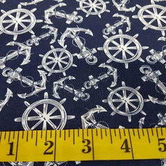 Nautical Fabric White Anchor and Steering Wheel on Black