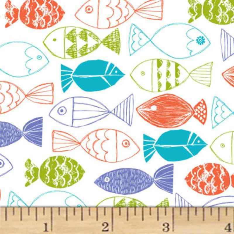 Nautical Fish, Fish Allover on White Fabric | Fabric Design Treasures