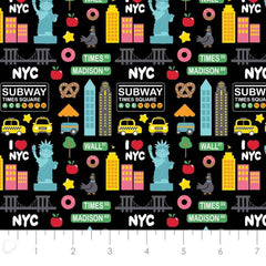 New York Minute - In a NY Minute Collection, Black | Fabric Design Treasures