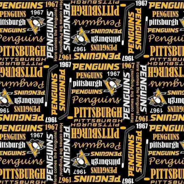 NHL Pittsburg Penguins Text Hockey Fabric | Fabric Design Treasures