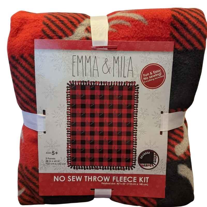 No Sew Fleece Throw Kit, Stag Antler Buffalo Red and Black Fleece Fabric - Fabric Design Treasures