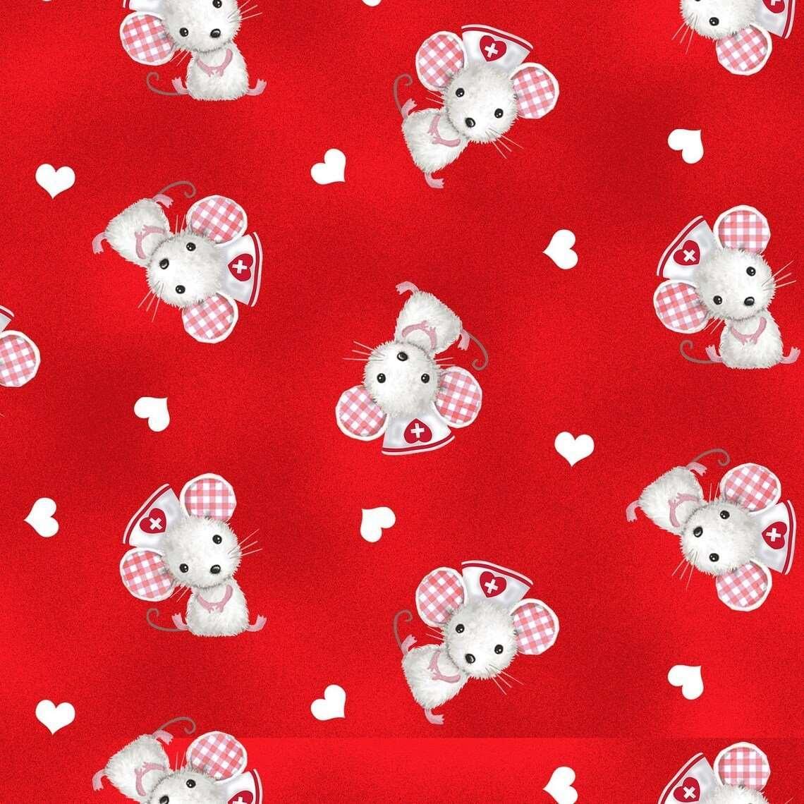 Nurse Mouse Quilting Cotton Fabric Big Hugs Collection | Fabric Design Treasures