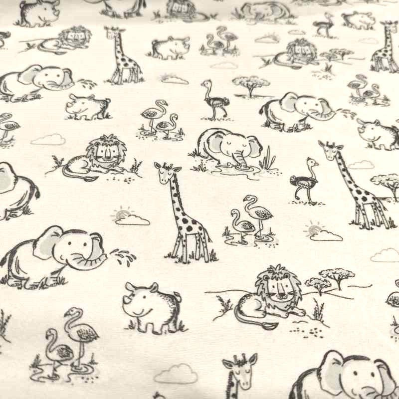 Nursery Flannel, Baby Jungle Animals in Black and White | Fabric Design Treasures