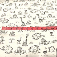 Nursery Flannel, Baby Jungle Animals in Black and White | Fabric Design Treasures