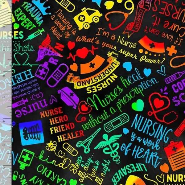 Nursing Text Fabric Proud To Be A Nurse Collection | Fabric Design Treasures