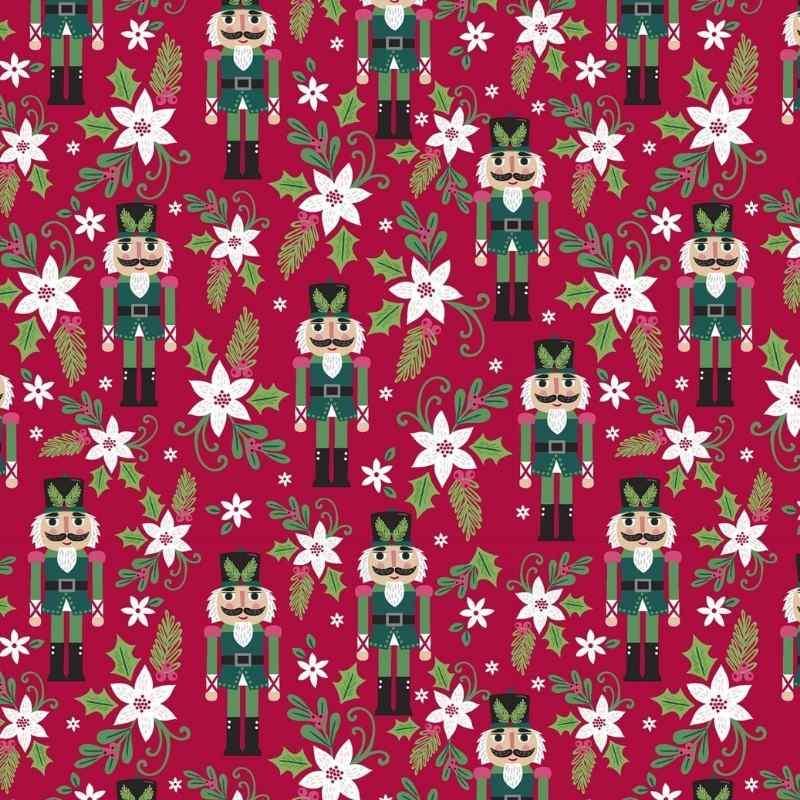 Nutcracker Fabric on Red, Christmas Fabric 3 Wishes - Fabric Design Treasures