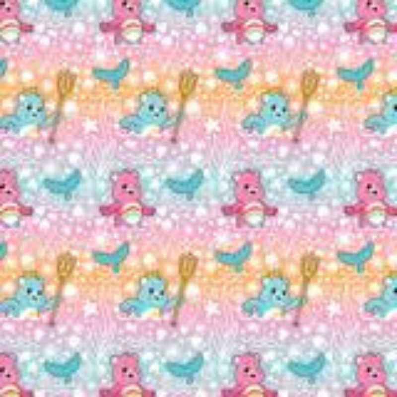 Ocean Doodle Care Bears Mermaid Bears Pink - Fabric Design Treasures