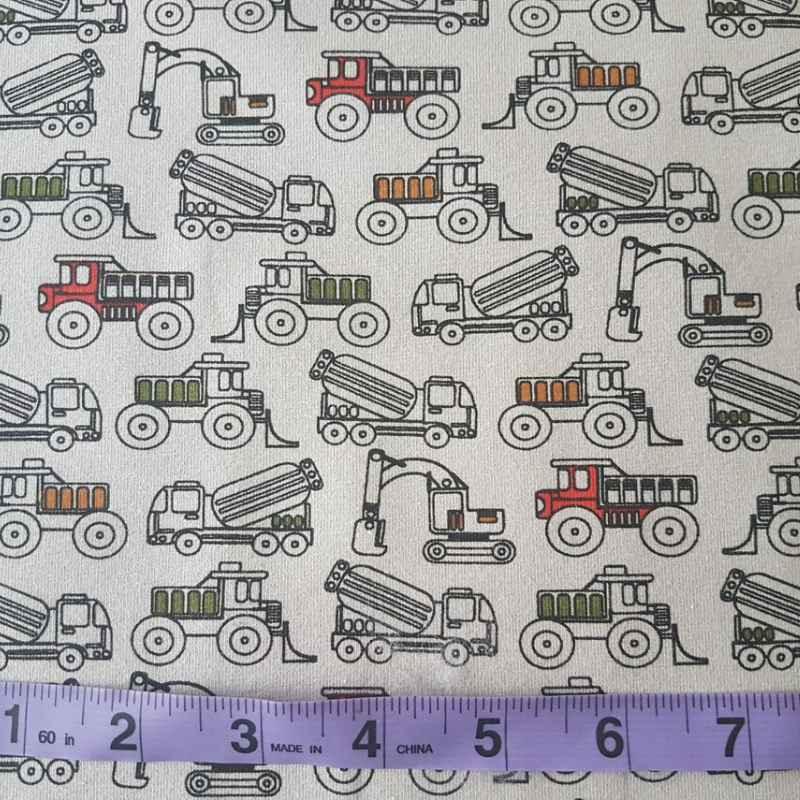 Oeko-Tex Jersey Knit Construction Vehicle Traffic in Grey | Fabric Design Treasures