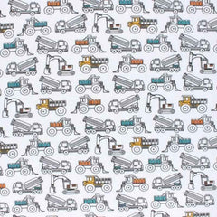 Oeko-Tex Jersey Knit Construction Vehicle Traffic in White | Fabric Design Treasures