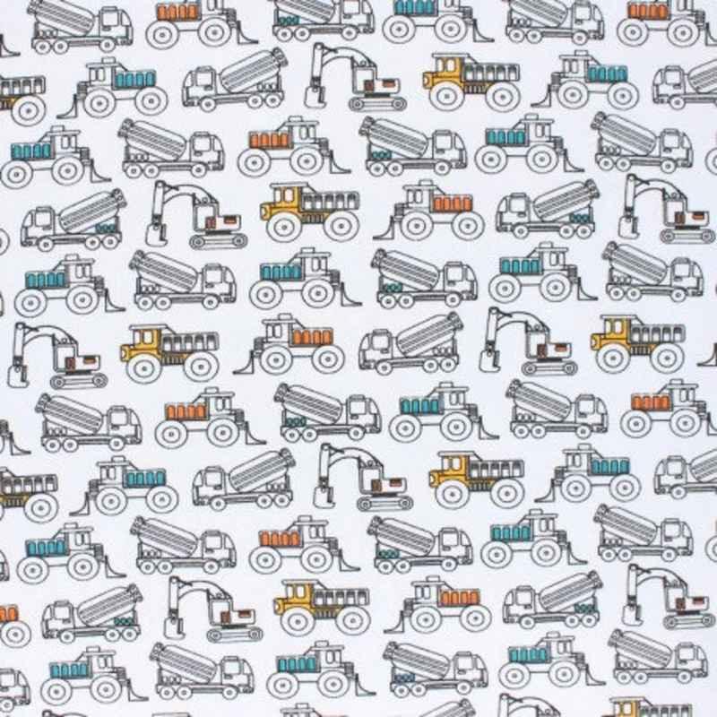 Oeko-Tex Jersey Knit Construction Vehicle Traffic in White - Fabric Design Treasures