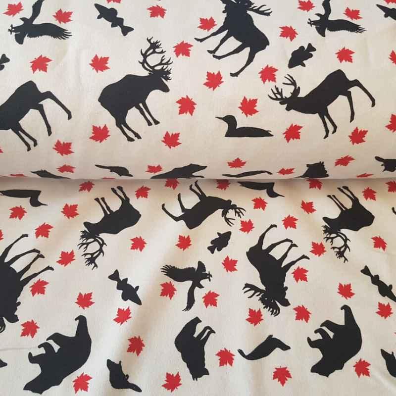 Oh Canada FLANNEL, Moose, Beaver, Eagle, Fish, Maple Leaf | Fabric Design Treasures