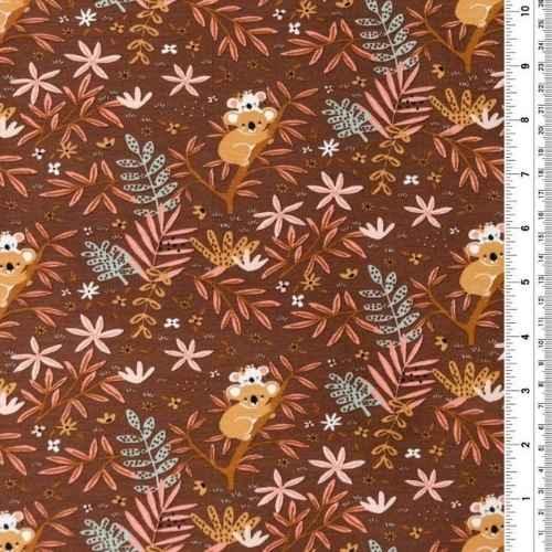 Organic Jersey, Oeko-Tex Standard 100 - Koala on Brown | Fabric Design Treasures