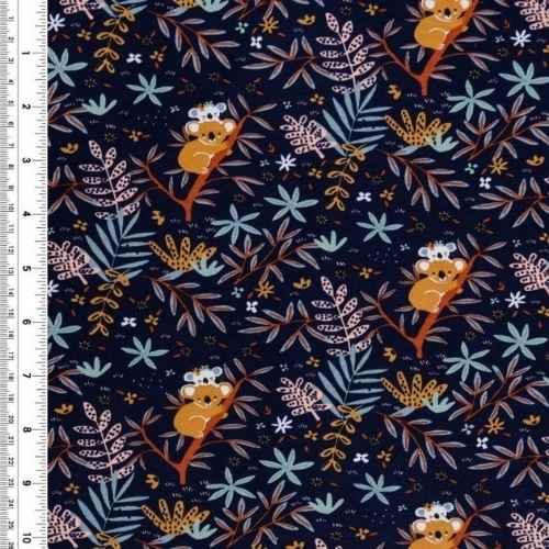 Organic Jersey, Oeko-Tex Standard 100 - Koala on Navy | Fabric Design Treasures