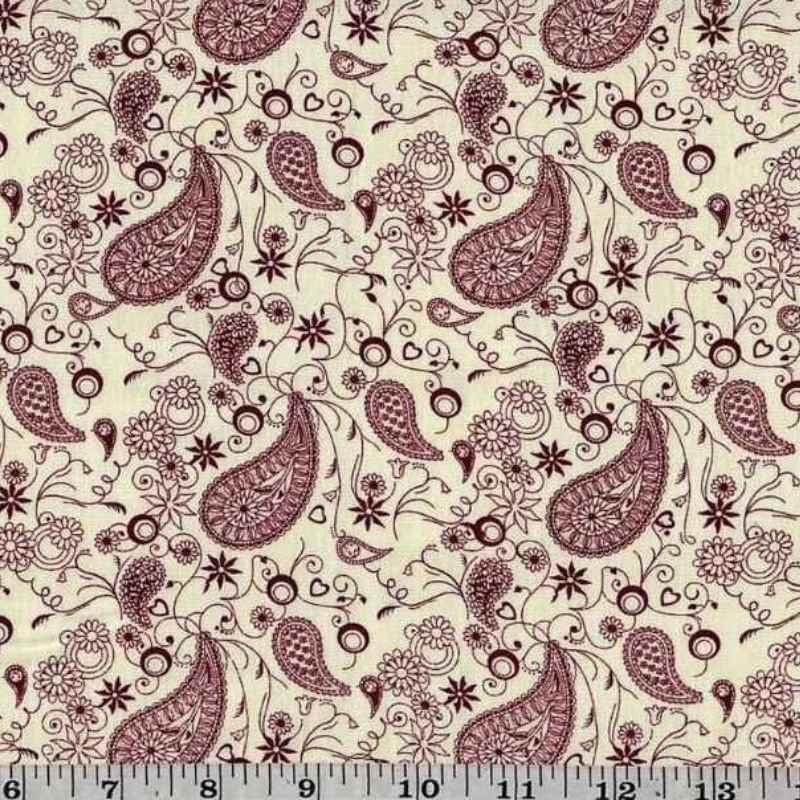 Paisley fabric, Printed Cotton Poplin - Red Paisley on Cream | Fabric Design Treasures