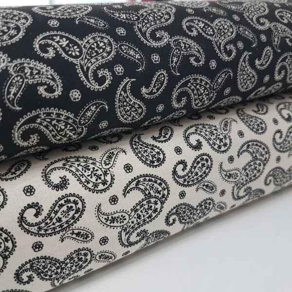 Paisley Fabric, Santee Print, Black or White Paisley Fabric | Fabric Design Treasures