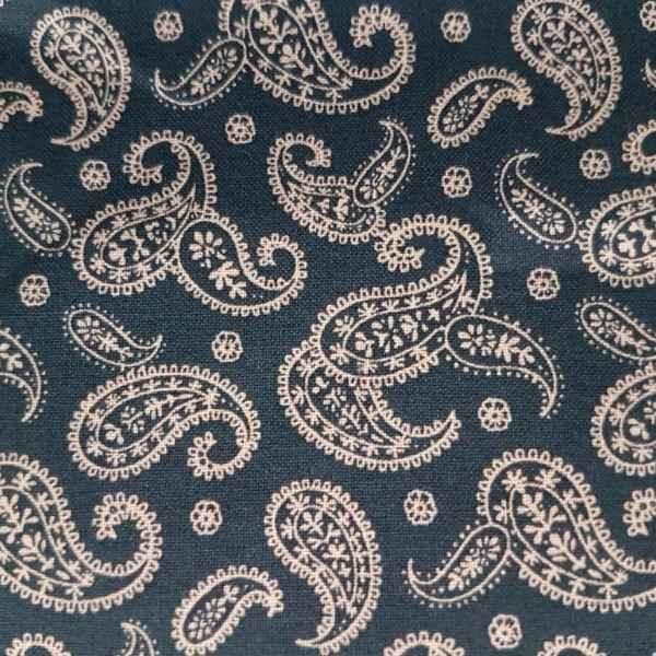 Paisley Fabric, Santee Print, Navy or White Paisley Fabric - Fabric Design Treasures