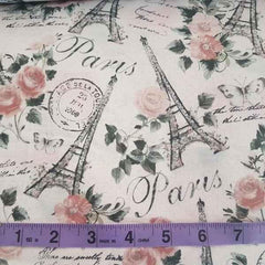 Paris fabric, Eiffel Tower Fabric, Rose Fabric with Glitter - Fabric Design Treasures