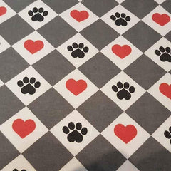 Paws and Hearts FLANNEL Fabric on White and Grey Flannel | Fabric Design Treasures