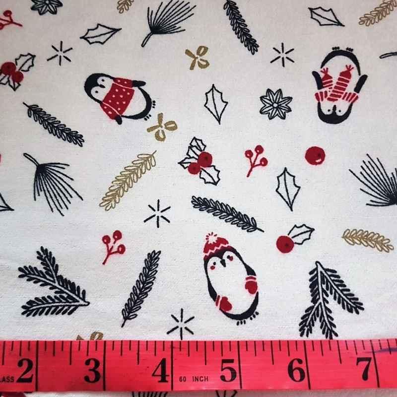 Penguin Flannel Fabric on White Christmas Flannel | Fabric Design Treasures