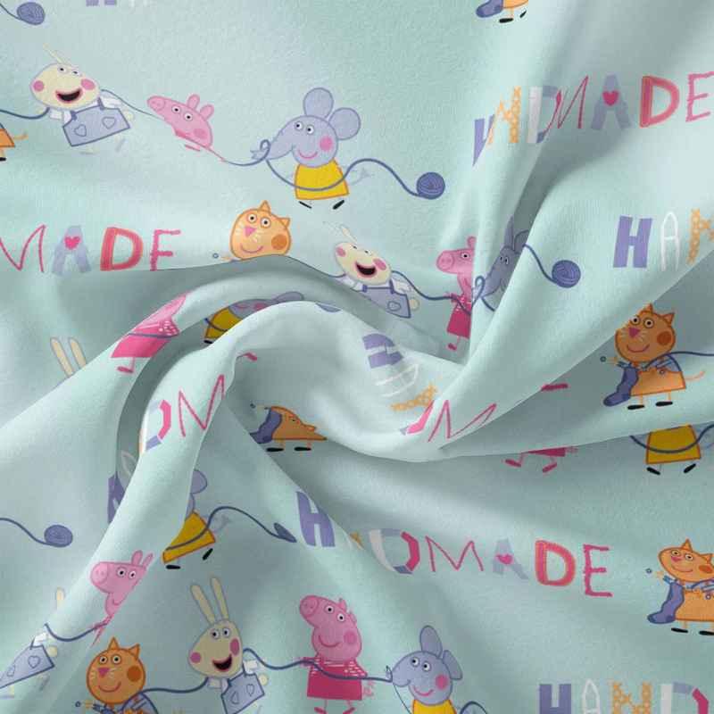 Peppa Hand Made, Peppa Pig Hand Made, Aqua | Fabric Design Treasures