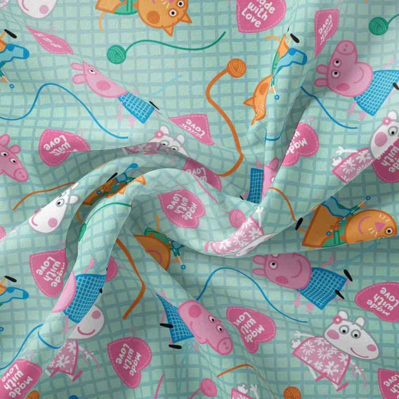 Peppa Made with Love, Peppa Pig Hand Made, Aqua | Fabric Design Treasures