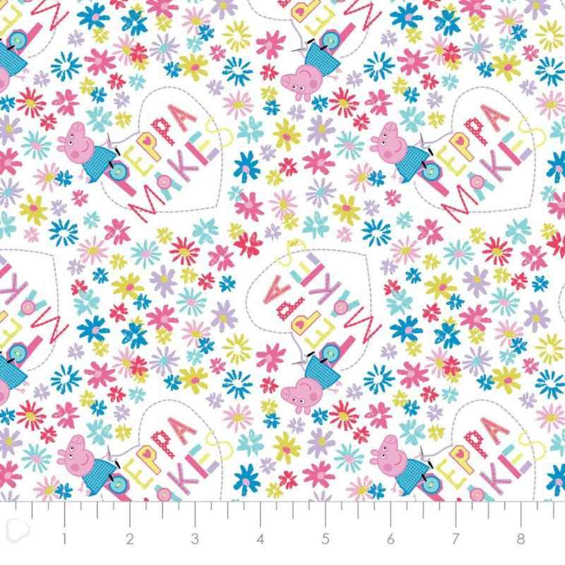 Peppa Makes Things, Peppa Pig Hand Made, White | Fabric Design Treasures