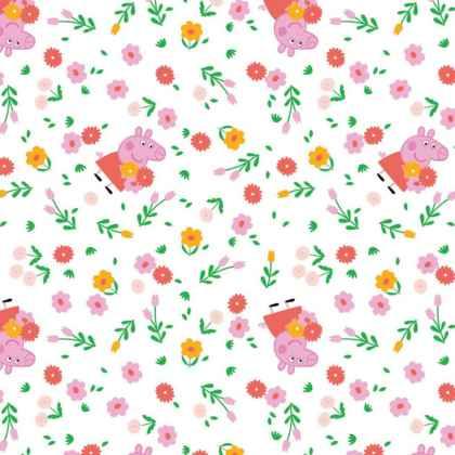 Peppa the Pig FLANNEL in White, Bunches of Flowers | Fabric Design Treasures