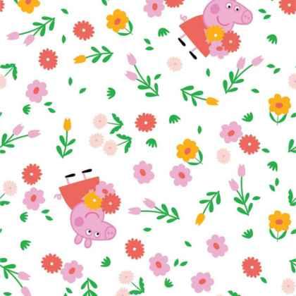 Peppa the Pig FLANNEL in White, Bunches of Flowers | Fabric Design Treasures