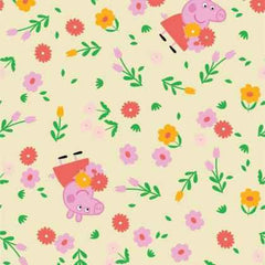 Peppa the Pig FLANNEL in Yellow, Bunches of Flowers | Fabric Design Treasures