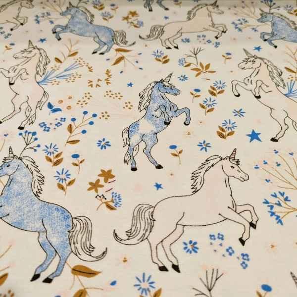 Pink and Blue Dancing Unicorn FLANNEL fabric | Fabric Design Treasures