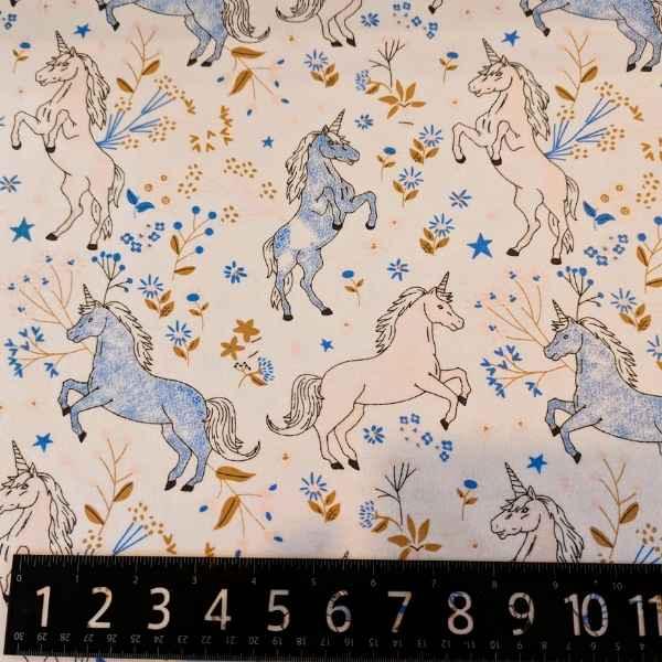 Pink and Blue Dancing Unicorn FLANNEL fabric | Fabric Design Treasures