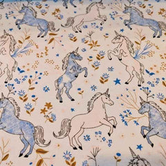 Pink and Blue Dancing Unicorn FLANNEL fabric | Fabric Design Treasures