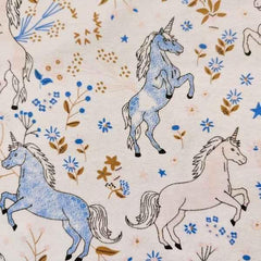 Pink and Blue Dancing Unicorn FLANNEL fabric | Fabric Design Treasures