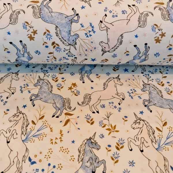 Pink and Blue Dancing Unicorn FLANNEL fabric | Fabric Design Treasures