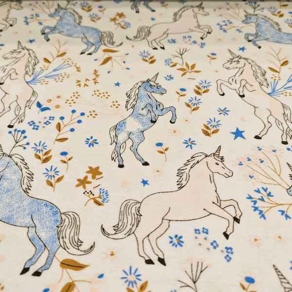 Pink and Blue Dancing Unicorn FLANNEL fabric | Fabric Design Treasures