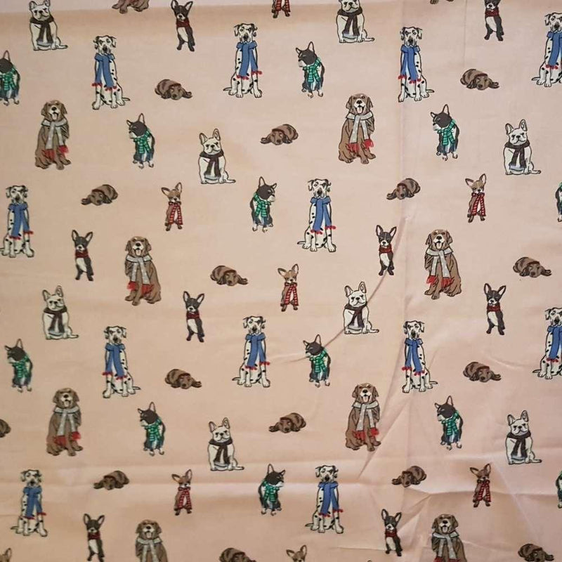 Playful Dogs on Pink FLANNEL Fabric | Fabric Design Treasures