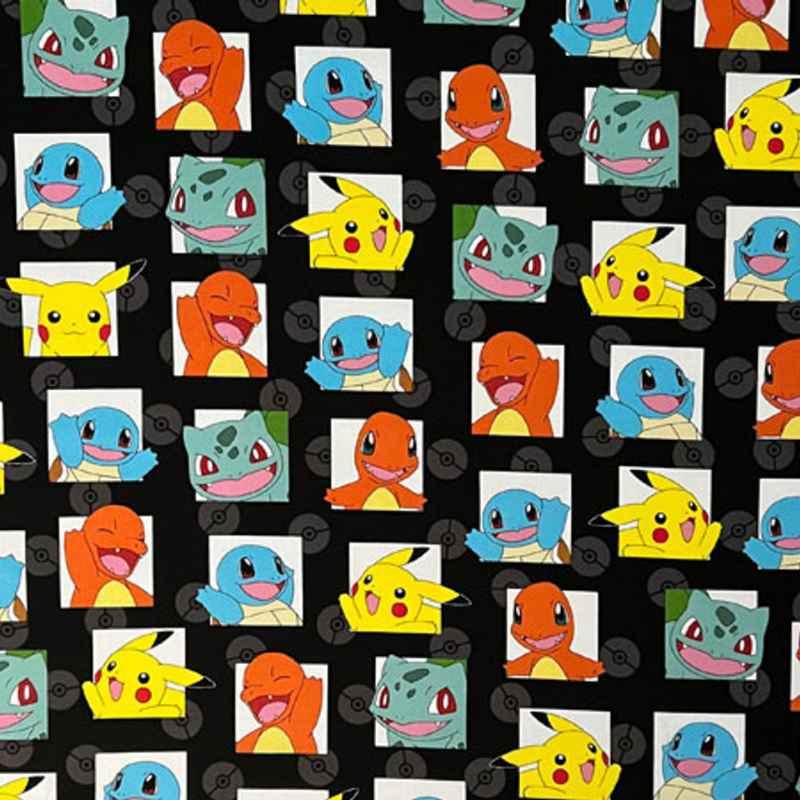 Pokemon Characters on Black Fabric – Fabric Design Treasures