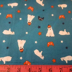 Polar Bear FLANNEL fabric on Teal | Fabric Design Treasures