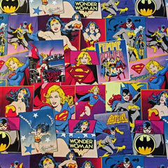 PRE-CUT 1 Yard - DC Justice League, Super Woman, Bat Girl, Super Girl | Fabric Design Treasures