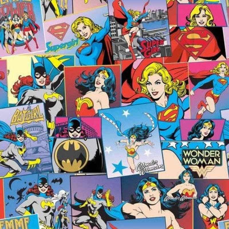 PRE-CUT 1 Yard - DC Justice League, Super Woman, Bat Girl, Super Girl - Fabric Design Treasures